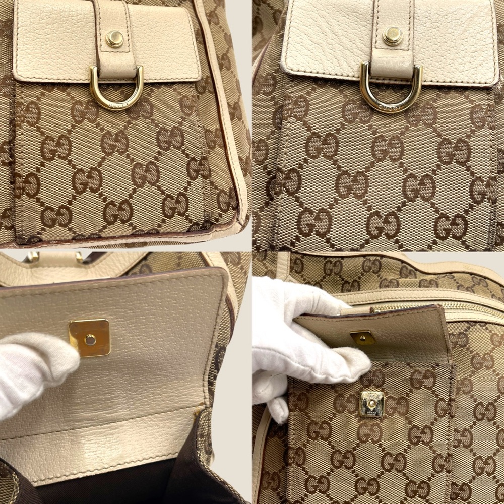 ✨SOLD✨Authentic Gucci GG Canvas Abbey Pocket Tote with Beige/Cream Leather Trim - Picture 12 of 13